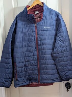 Columbia Men's Navy Quilted Packable Jacket with Maroon Trim 3x